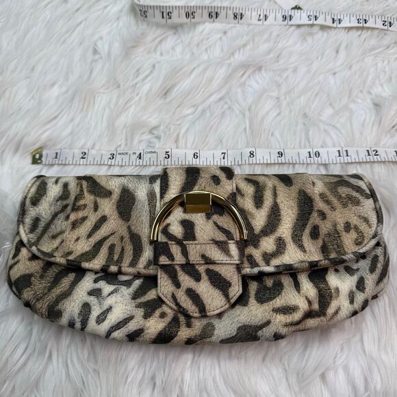 Stuart Weitzman Leopard Print Gold Metallic Clutch with Shoulder Strap - Picture 5 of 11